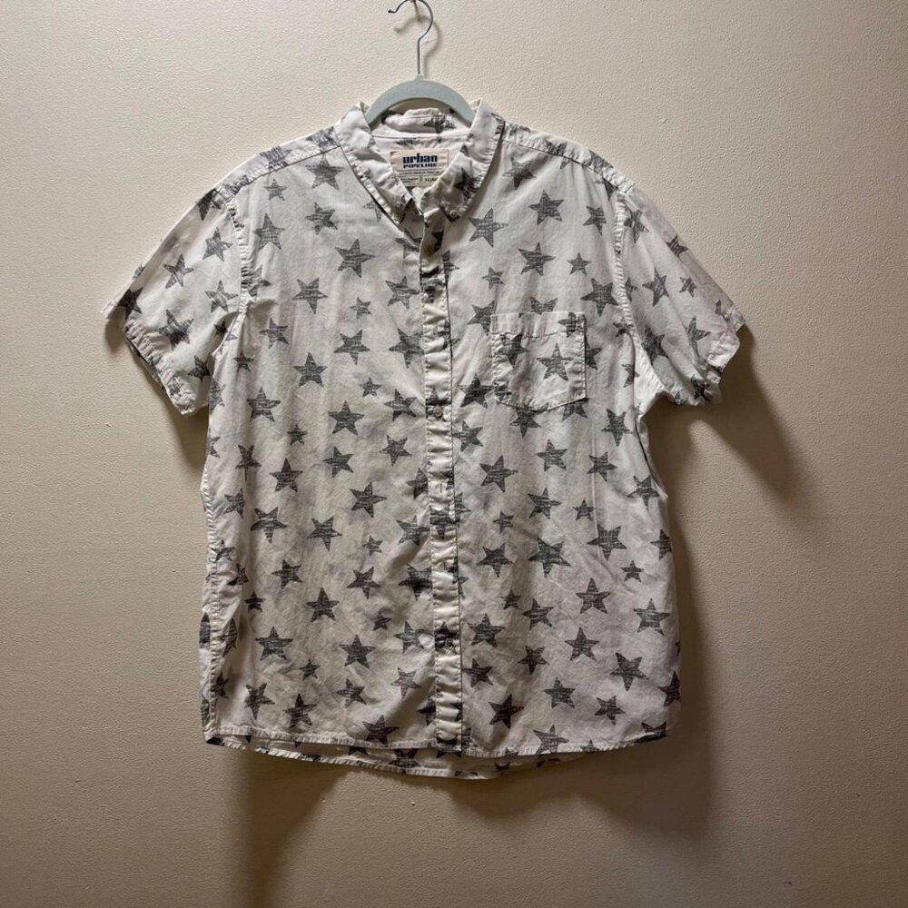 Urban Pipeline Beachy Casual Short Sleeve Button Shirt, Mens, Sz XXL, White/Gray